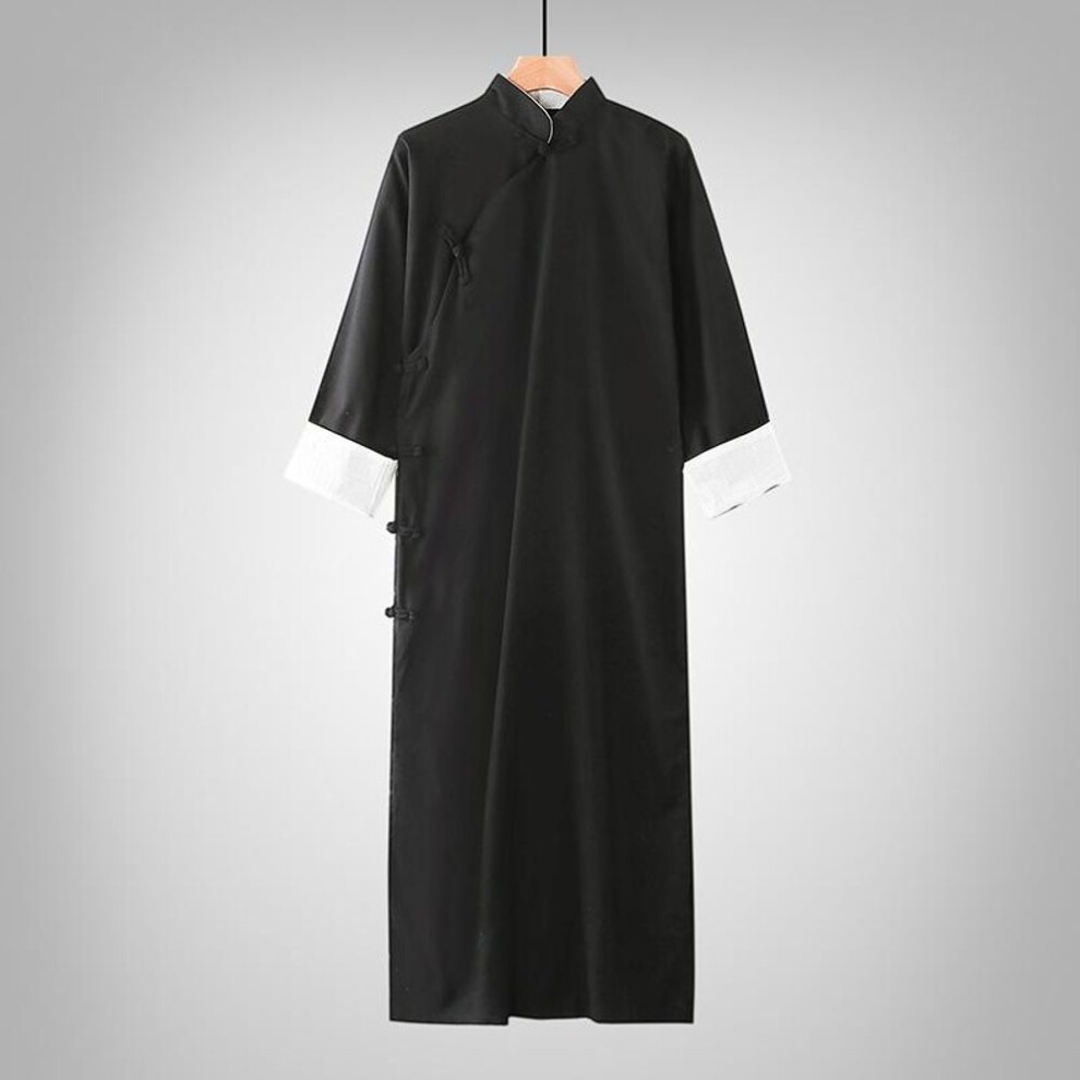 (S, black) Cotton And Linen Gown Republic Of China Chinese Style Robe Jacket Men's Cross Talk Gown Performance Costume
