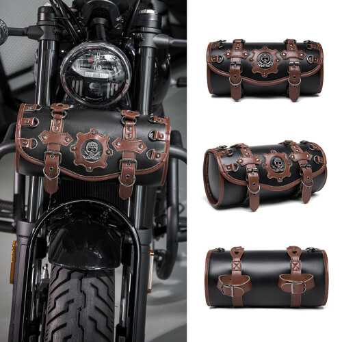 Vintage PU Leather Motorcycle Tool Bag – Waterproof Handlebar Saddle Pouch