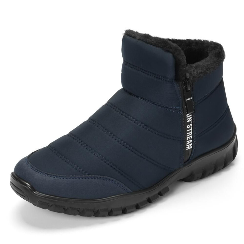 (blue, 40) Men's Winter High-waist Double Zipper Waterproof Cotton Snow Boots With Warm Velvet Lining For Elderly