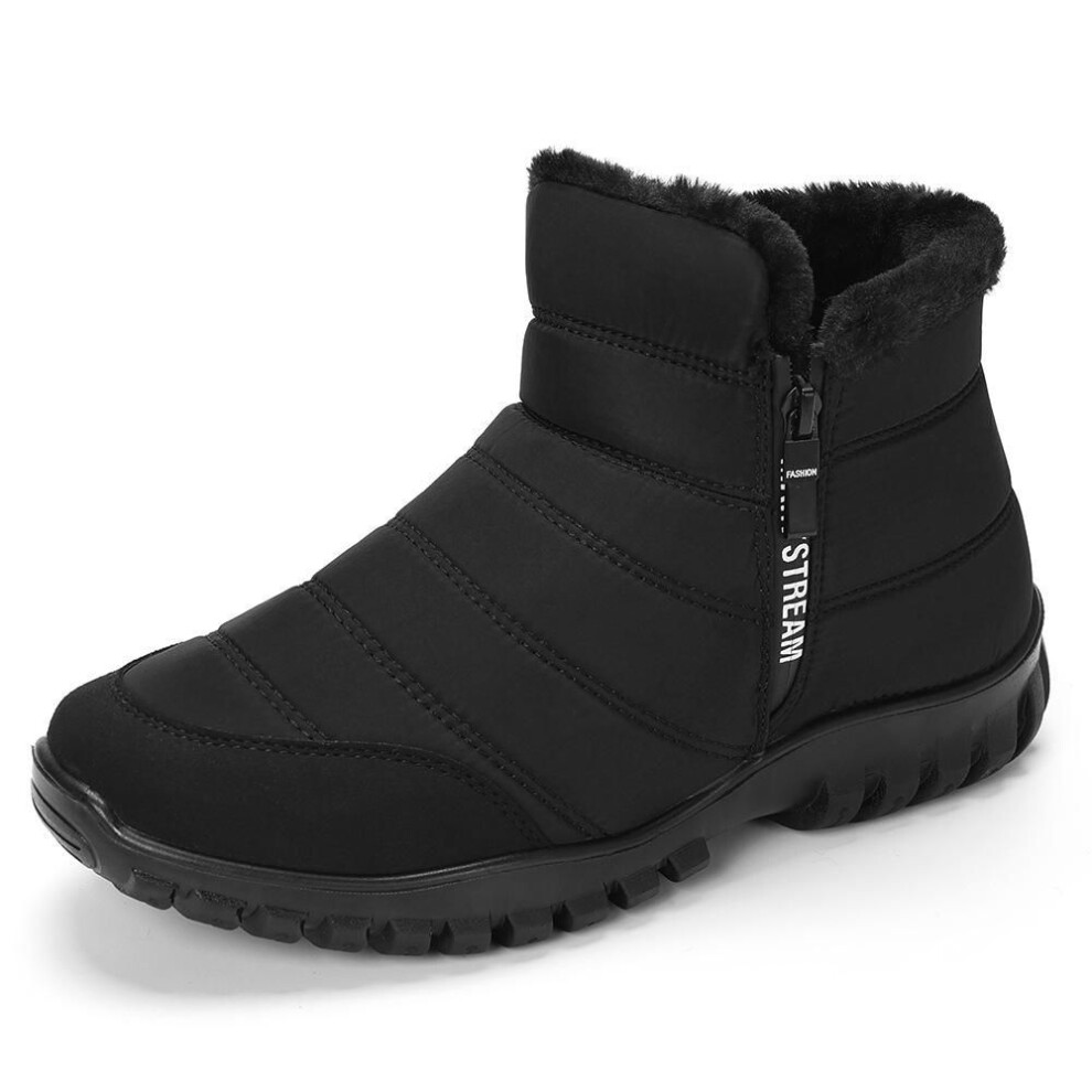 (black, 47) Men's Winter High-waist Double Zipper Waterproof Cotton Snow Boots With Warm Velvet Lining For Elderly