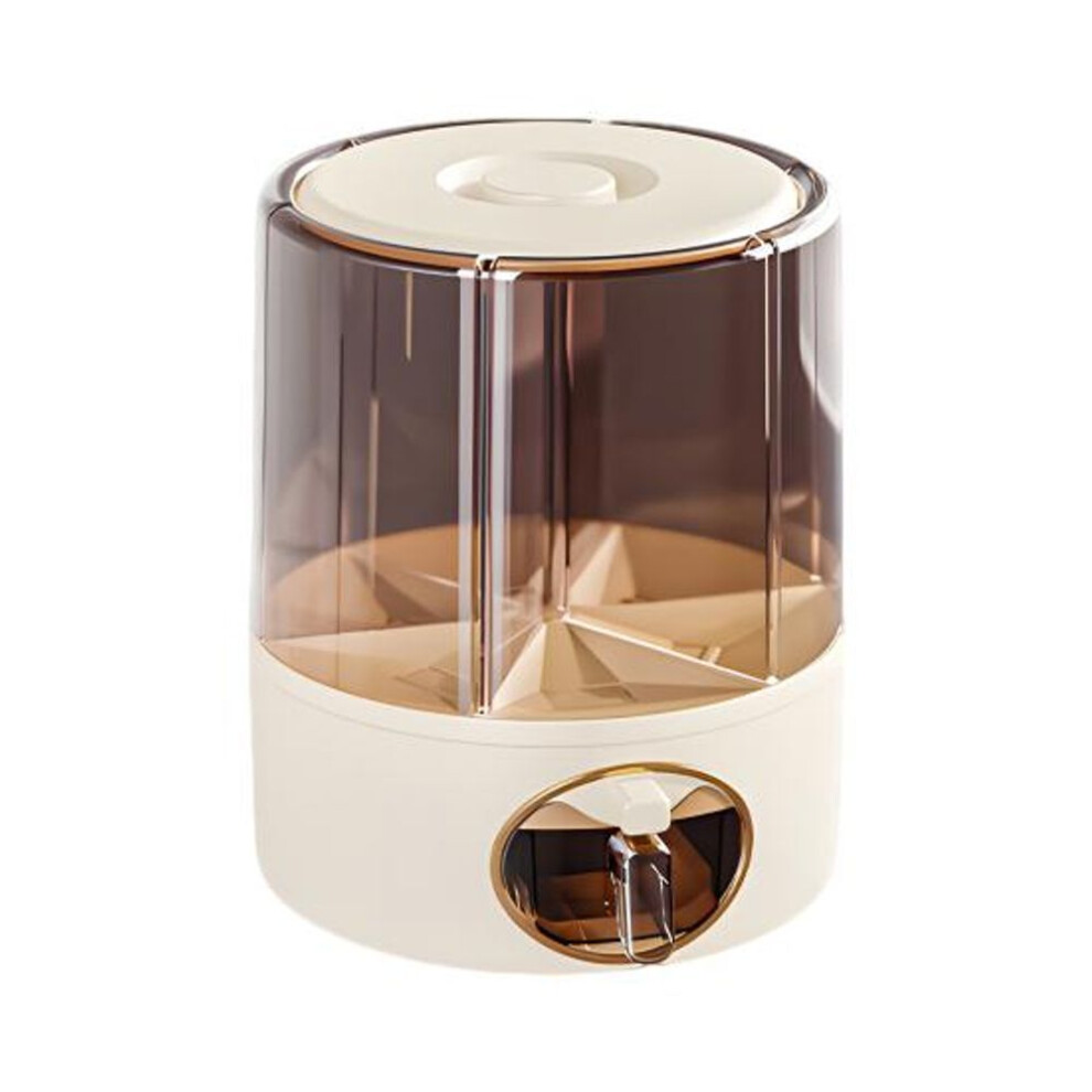 (as the picture, L) Sealed Dry Grain Bucket Dispenser Large Capacity 6 Compartments Transparent 360-degree Rotatable Rice Dispenser Grain Bucket
