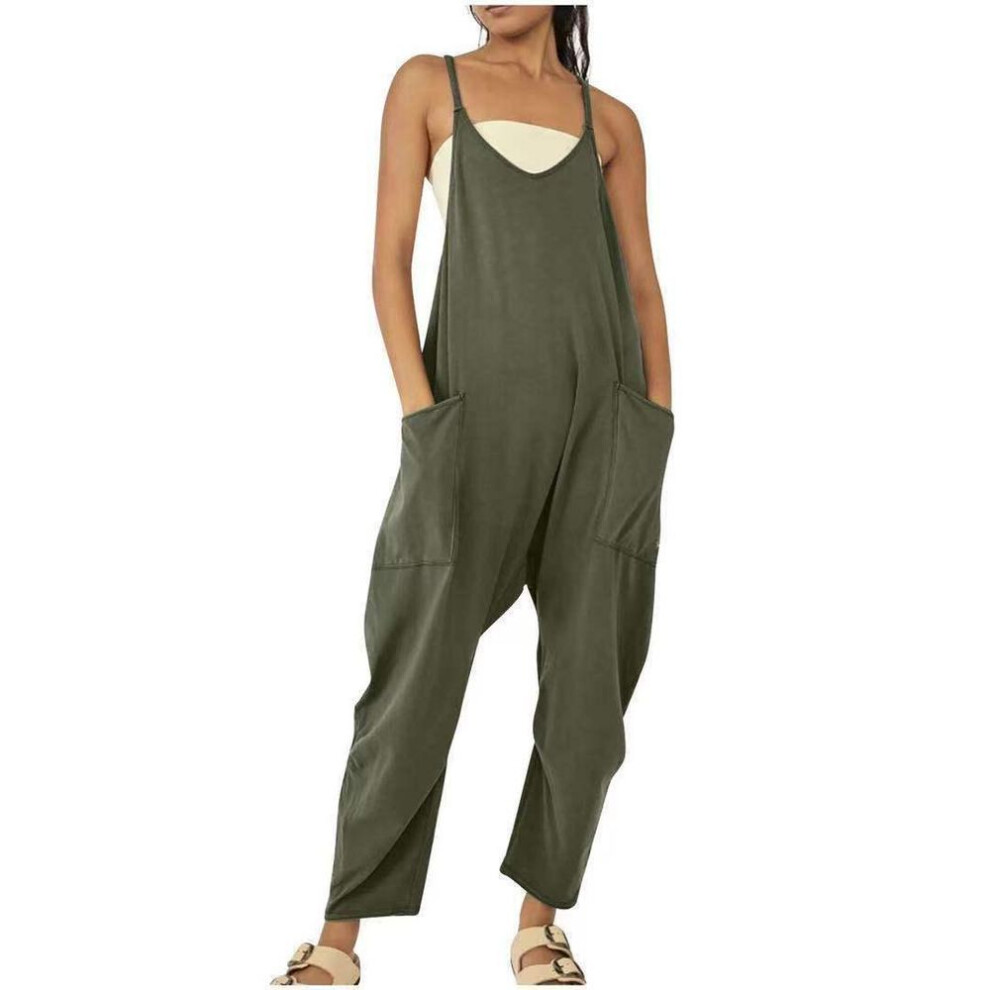 (XL, as the picture) 2024 Women's Solid Color Zipper Jumpsuit With Patch Pockets And Adjustable Straps-image-OPC-PHF7MW5-NEW