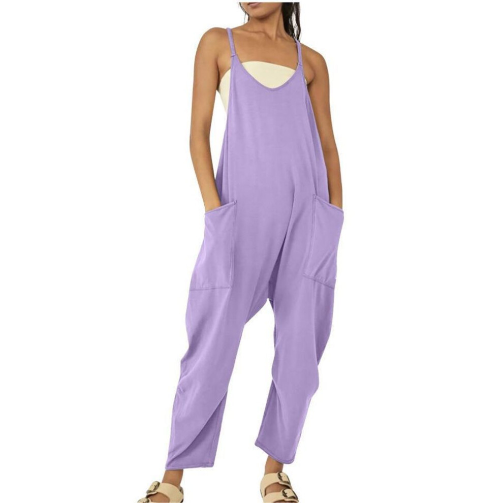 (4XL, light purple) 2024 Women's Solid Color Zipper Jumpsuit With Patch Pockets And Adjustable Straps-image-OPC-PHF7MX9-NEW