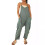 (M, navy blue) 2024 Women's Solid Color Zipper Jumpsuit With Patch Pockets And Adjustable Straps 3