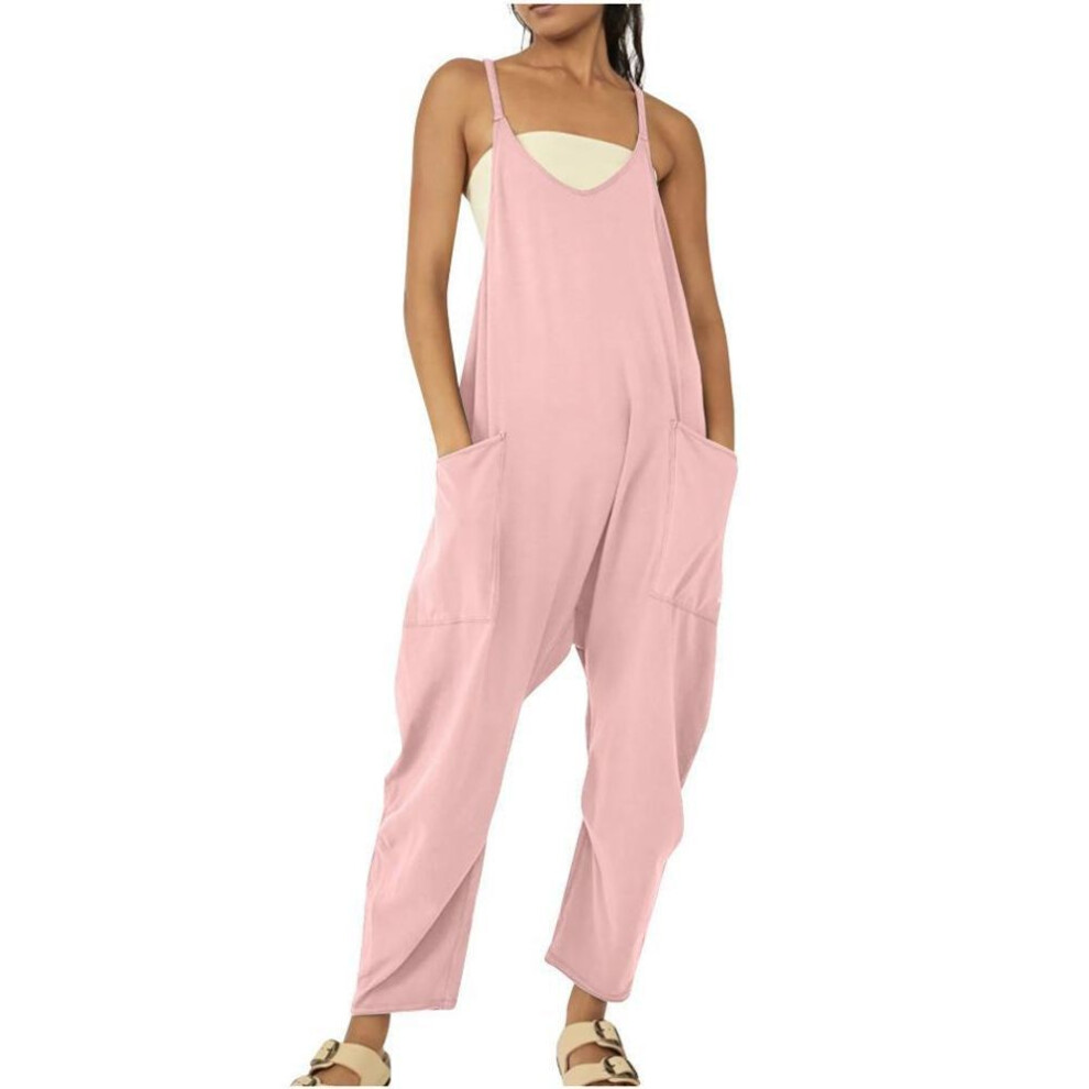(2XL, pink) 2024 Women's Solid Color Zipper Jumpsuit With Patch Pockets And Adjustable Straps-image-OPC-PHF7MZF-NEW