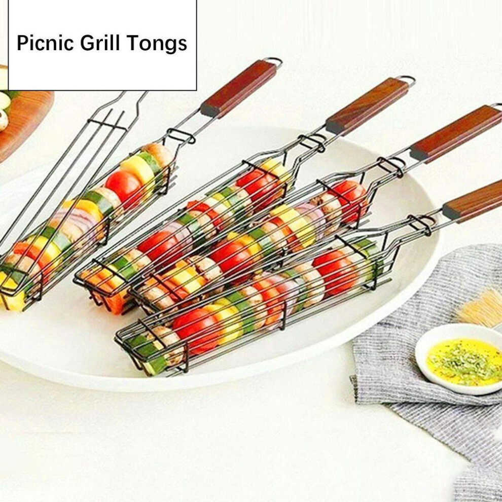 4x Kebab Grilling Baskets Bbq Skewers Lightweight Metal Cooking Portable Outdoor Tools Grill Cages