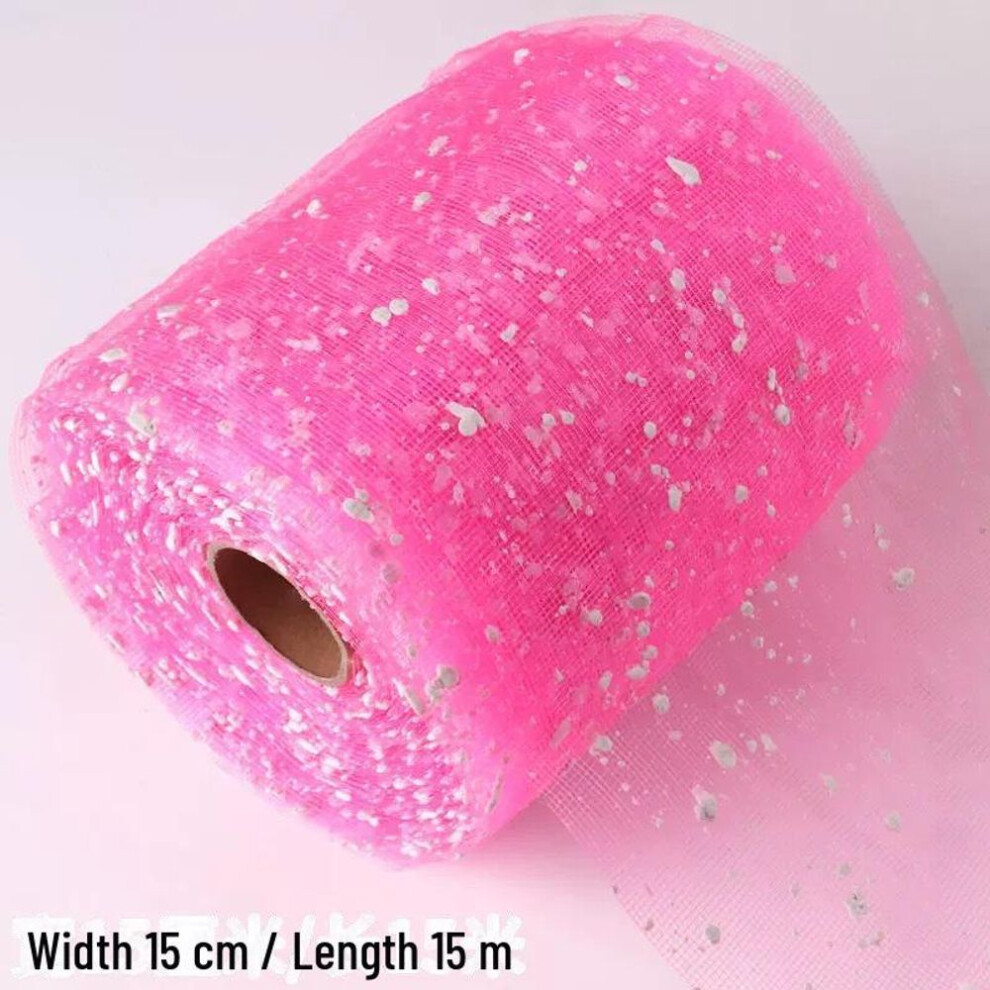 (rose red, 15cm wide 15 meters) 15cm Wide Snow Dot Mesh Yarn For Rose Bouquet Packaging And Wedding Decor