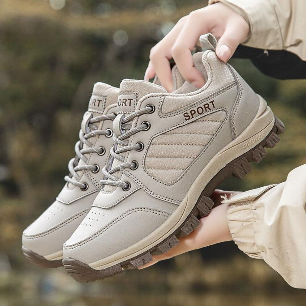 (beige, 41) Tuinanle Women's Outdoor Breathable Hiking Shoes Soft Sole Sneakers For Camping Men Low-top Boots