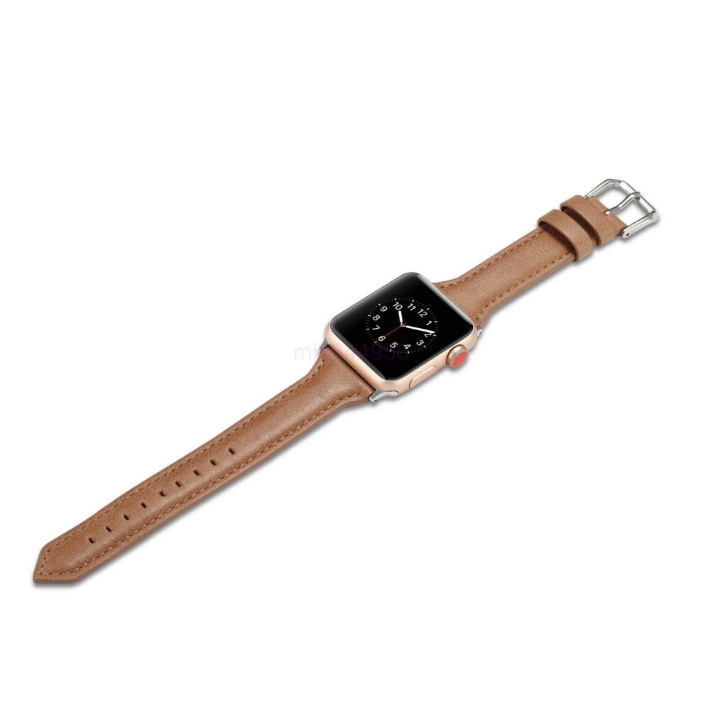 (38mm, Brown) For Apple Watch Series 7 6 5 4 3 2 SE Slim iWatch Leather Band Women Strap-image-OPC-PHF7S7C-NEW