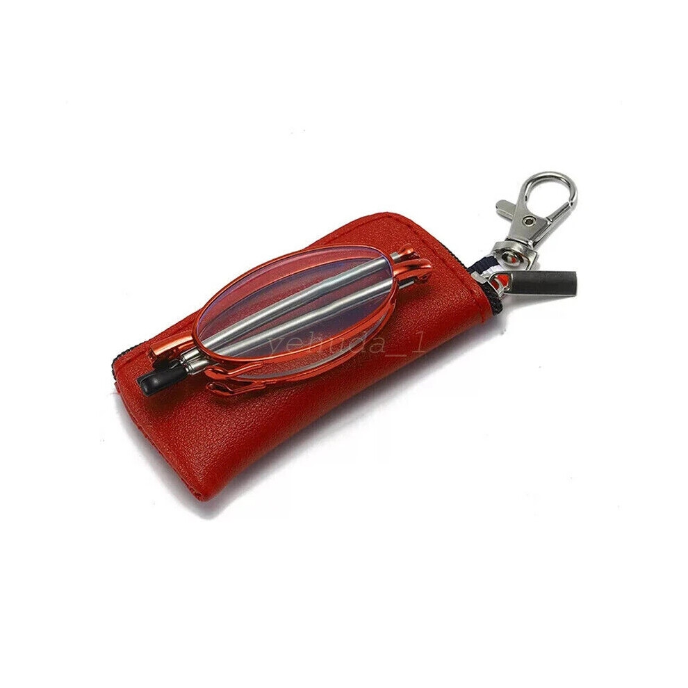 (Red, +2.50) Men/Women Portable Folding Reading Glasses Rotation Eyeglass +1.0 ~ +4.0