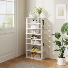 (White,50cm W) 8-Tier Shoe Rack with Side Hooks