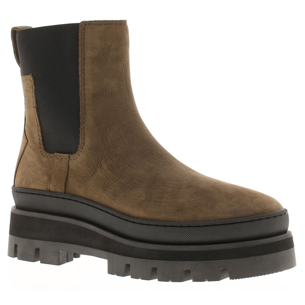 (Green, 6 (Adults')) Clarks Womens Chelsea Boots Chunky Tread Orianna Leather Slip On green UK Size