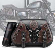 (Brown(One pair)) Vintage Motorcycle Saddlebags - Retro Style Leather Side Cases for Cruiser Bike Customization