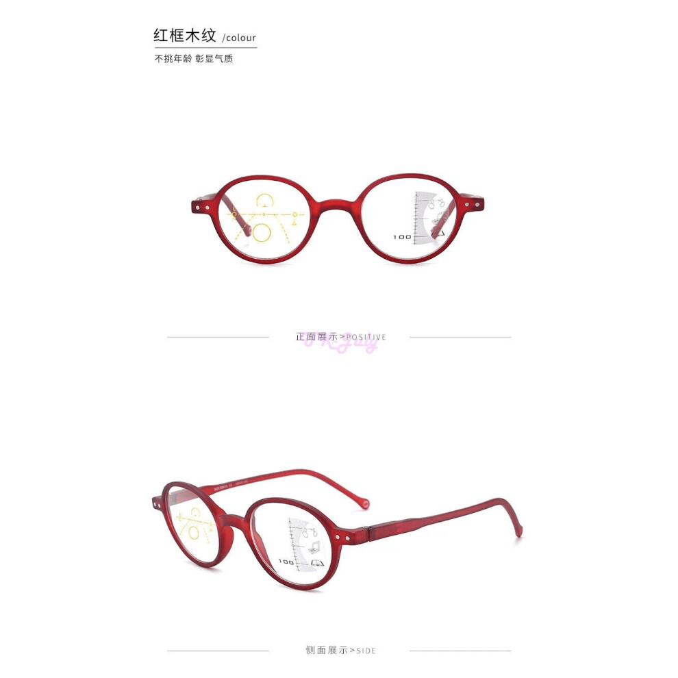 (Red, +2.00 strength) anti blue light glasses intelligent progressive multifocal reading glasses