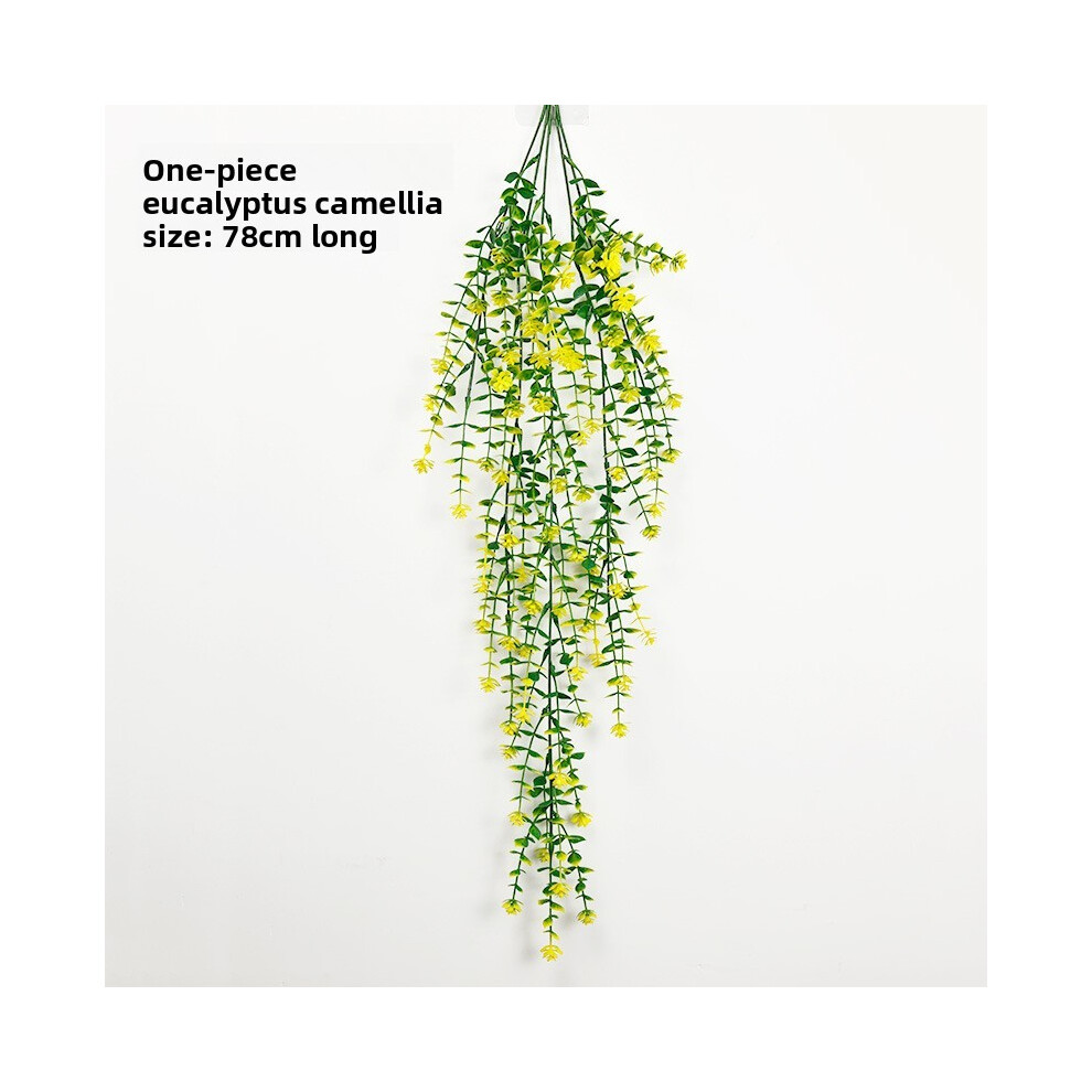(Yellow)Eucalyptus Camélia Fleur Fausse Plante pour Mariage Jardin Et Décoration Maison