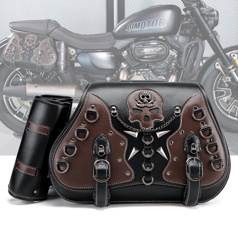 (Brown(One Pair)) Punk Motorcycle Saddlebags - Edgy Cruiser Side Cases For Custom Bike Accessories Brown