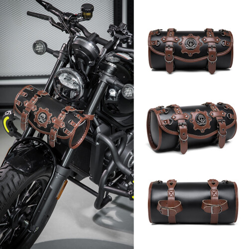 (Brown2(Single pack)) Motorcycle Front Storage Bag - Waterproof Large Capacity Handlebar Pouch for Bike Customization