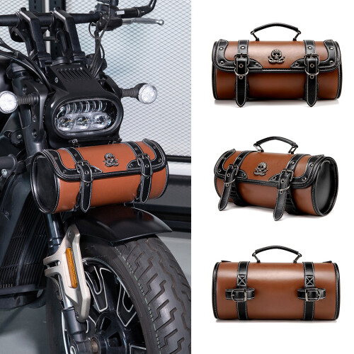 (Brown1(Single pack)) Motorcycle Front Storage Bag - Waterproof Large Capacity Handlebar Pouch for Bike Customization