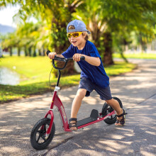 HOMCOM Push Scooter, Teen Kids Scooter with 12" EVA Tyres, Red
