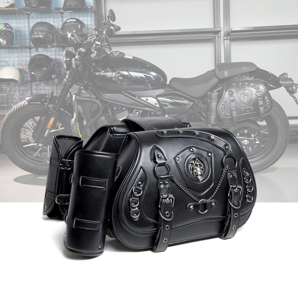 ( Black2(One pair)) Punk Motorcycle Saddlebag - Large Capacity Biker Storage Pouch for Custom Bike Accessories