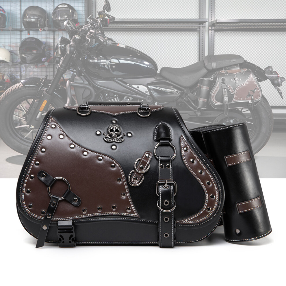 (Brown1(One pair)) Punk Motorcycle Saddlebag - Large Capacity Biker Storage Pouch for Custom Bike Accessories