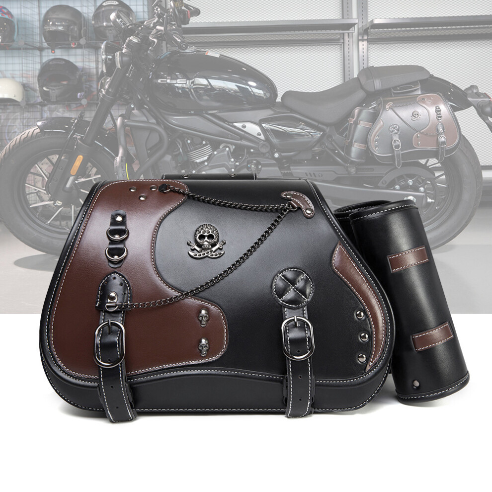(Brown2(One pair)) Punk Motorcycle Saddlebag - Large Capacity Biker Storage Pouch for Custom Bike Accessories