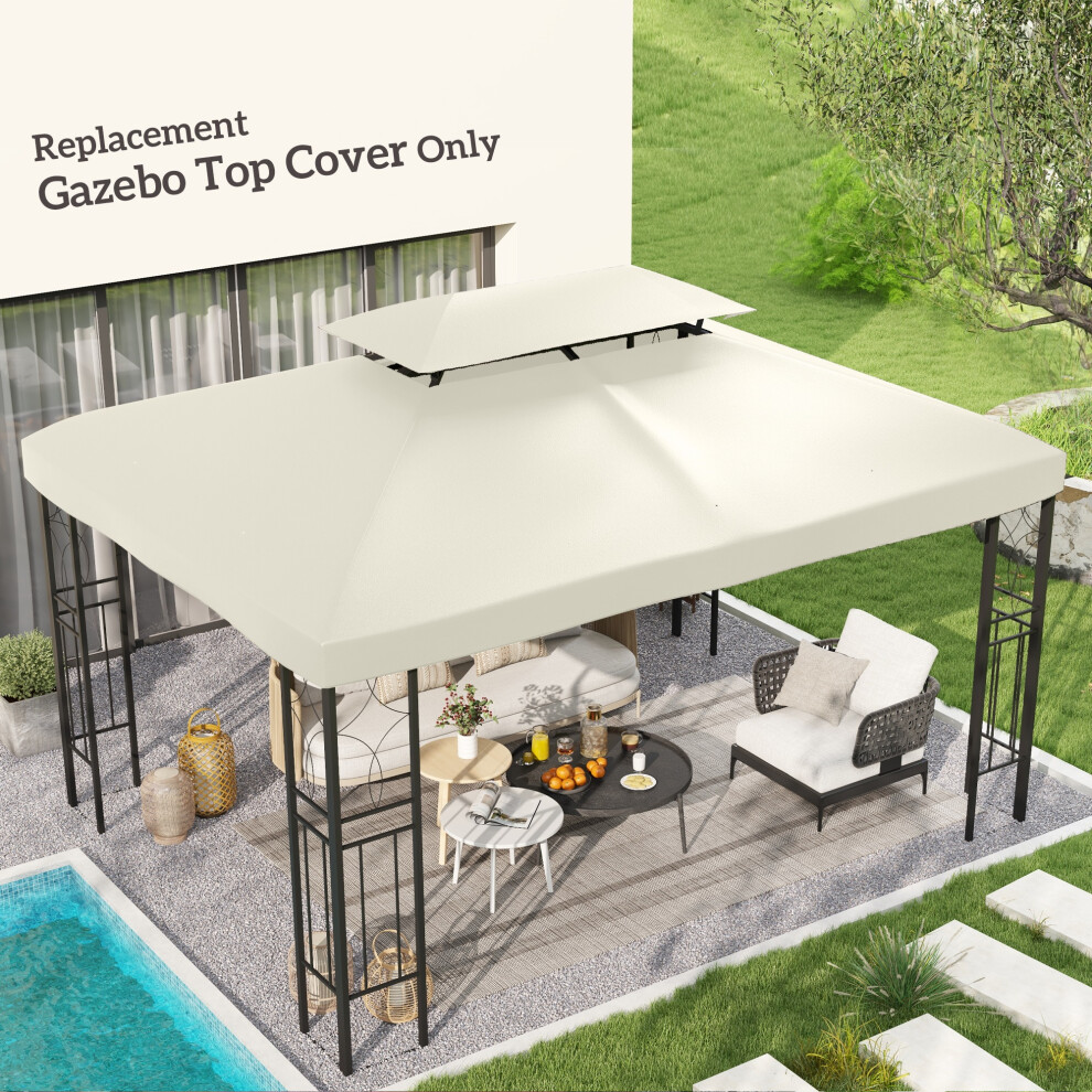 Outsunny 3x4m Gazebo Replacement Roof Canopy 2 Tier Top UV Cover Patio Cream