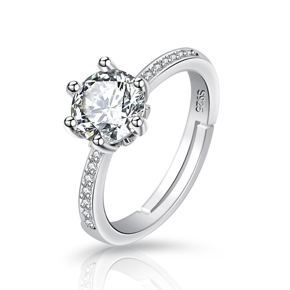 Bague de fiançailles réglable en argent 925 pour femme, brillante