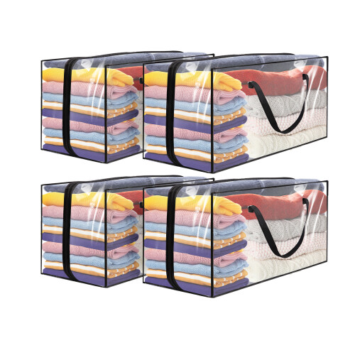 4 Pack Storage Bags 40L Foldable Clothes Storage Organizer with Handle