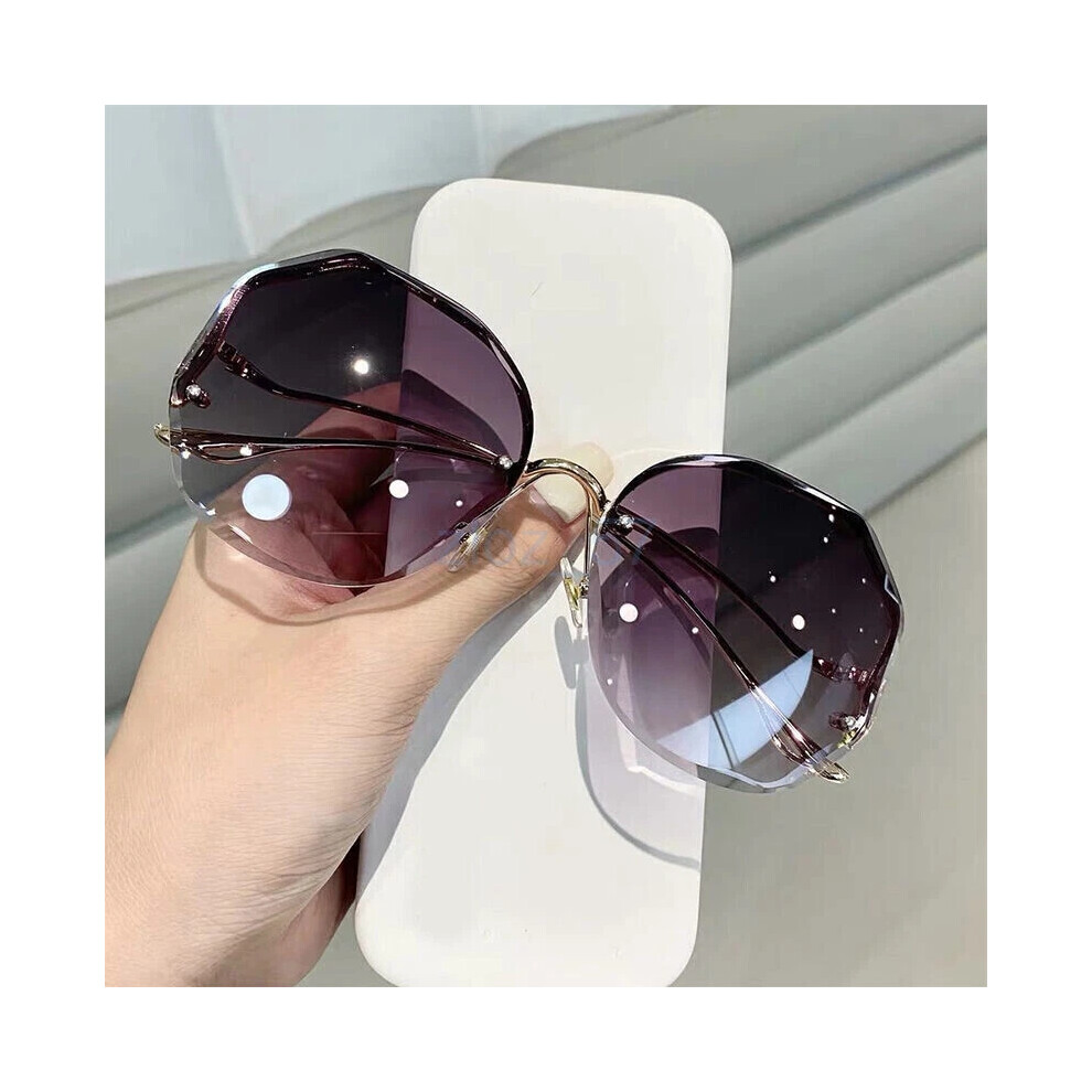 (Dark ) Lady Rimless Sunglasses Fashion Oversized Outdoor Gradient Shades Uv400 Glasses Grey