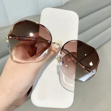 (coffee) Lady Rimless Sunglasses Fashion Oversized Outdoor Gradient Shades UV400 Glasses