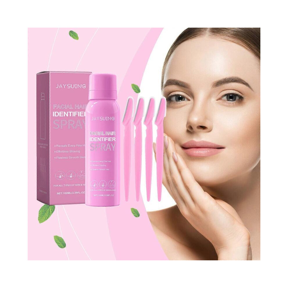 (2pcs)Facial Hair Identifier Spray for Face Shaving Hair Removal for Women, Dermaplaning Tool with 4Pcs Brow Blade