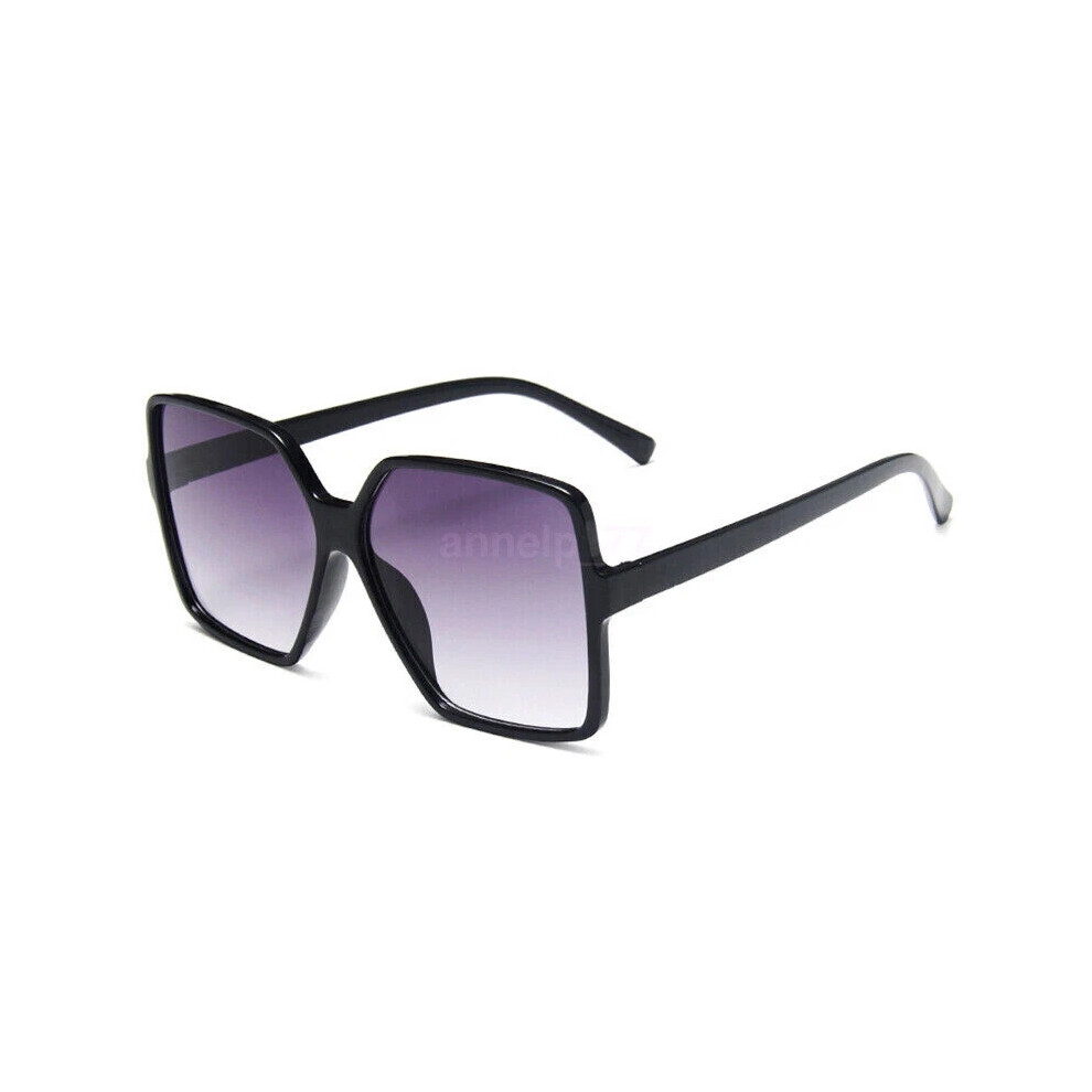 (Black) Women Ladies Big Frame Uv400 Oversized Square Flat Top Sunglasses Large Black