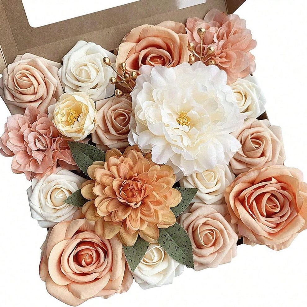 (tan) Artificial Flowers Combo Flowers Mix Silk Flowers Roses Peonies With Stems For Diy Wedding Bridal Bouquets Baby Shower Table Centerpieces Home Decor