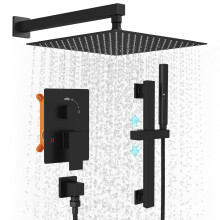 Systeme de douche noir Haine Matte avec barre de glissiere reglable 12 pouces carres de douche de pluie et tricolle murale roule de douche de dou