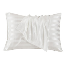 (White, 51 x 75 cm) Stripe Satin Pillow Cases Soft as Silk Pillowcase For Hair and Skin With Envelope Closure Design