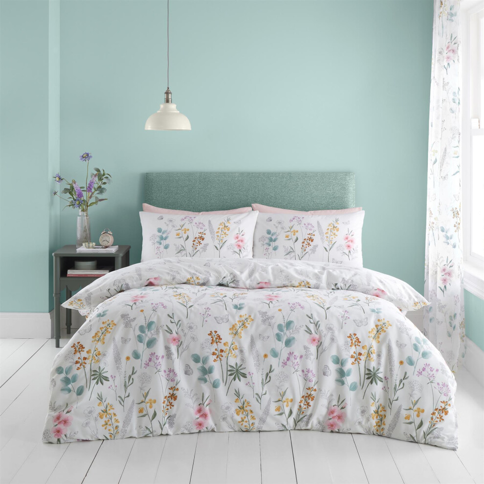 Catherine Lansfield (King, White) Emilia White Duvet Cover Set Reversible Floral Bedding Set
