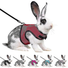 (S,Rose Red)Rabbit Harness Comfortable Adjustable Traction Tool Ferret Rats Hamster Soft Mesh Harness Leash Vest Set Pet Supplies