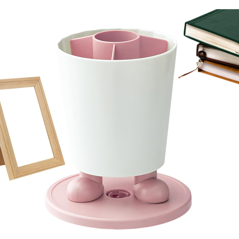 (Pink) Pen Holder for Desk - Pencil Cup Holder Pen Organizer,360 Rotating Modern Decor Storage Container with 4 Slots, Desktop Organization-image-OPC-PHF889F-NEW