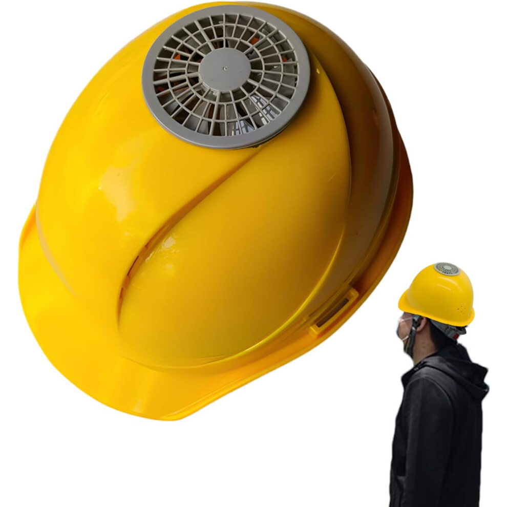 (Yellow) Hat With Fan Built In - Construction Hard Hat With Fan | Outdoor Cool Caps, Ventilated Caps, Adjustable For Outdoor Construction And Home Imp 749691444488