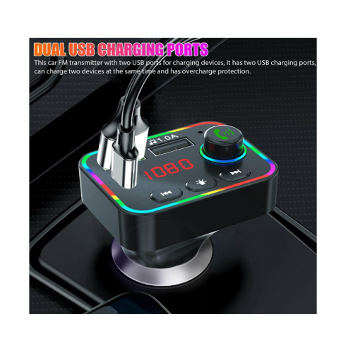 Bluetooth FM Transmitter, Dual USB, Hands-Free, TF/USB, LED (Black) 2
