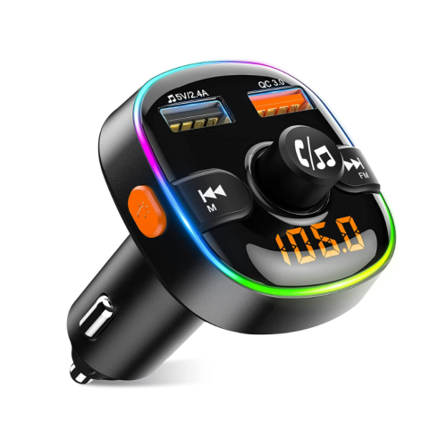 Bluetooth FM Transmitter, QC3.0, 2USB, Hands-Free, TF/USB, LED (Black)