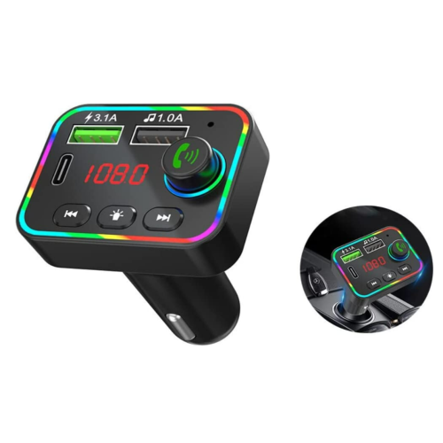 Bluetooth FM Transmitter, Dual USB, Hands-Free, TF/USB, LED (Black) 1
