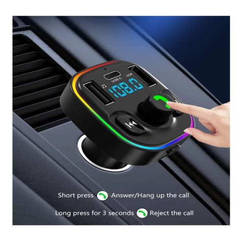 Bluetooth FM Car Transmitter, 2USB+Type-C, Hands-Free, TF/SD, LED (Black) 2