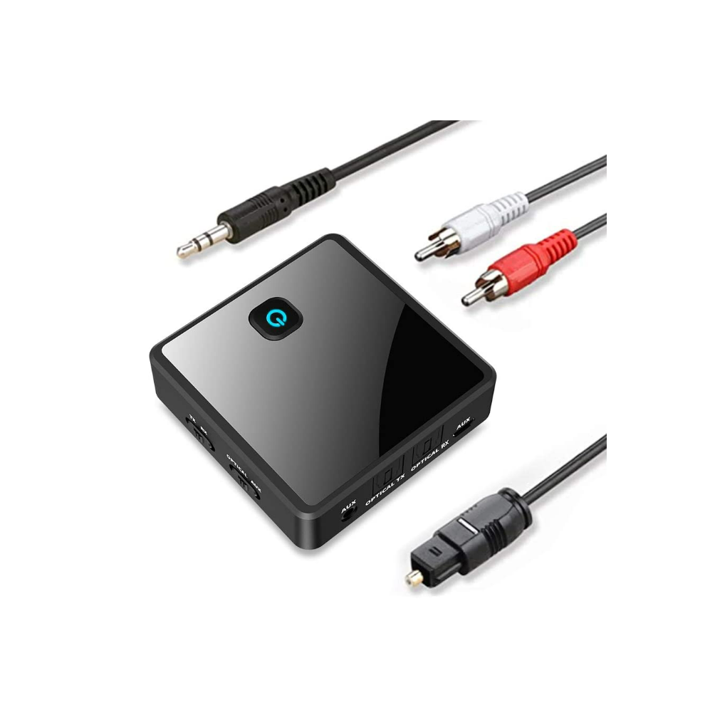 Bluetooth 5.0 Adapter - Optical/AUX/RCA, Low Latency, Dual Link for TV/PC/Speakers (Black)