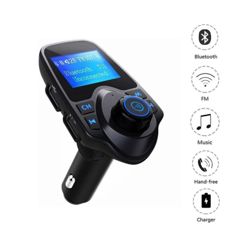 Bluetooth FM Transmitter, Car Charger, 2 USB, Hands-free T11 (Black)