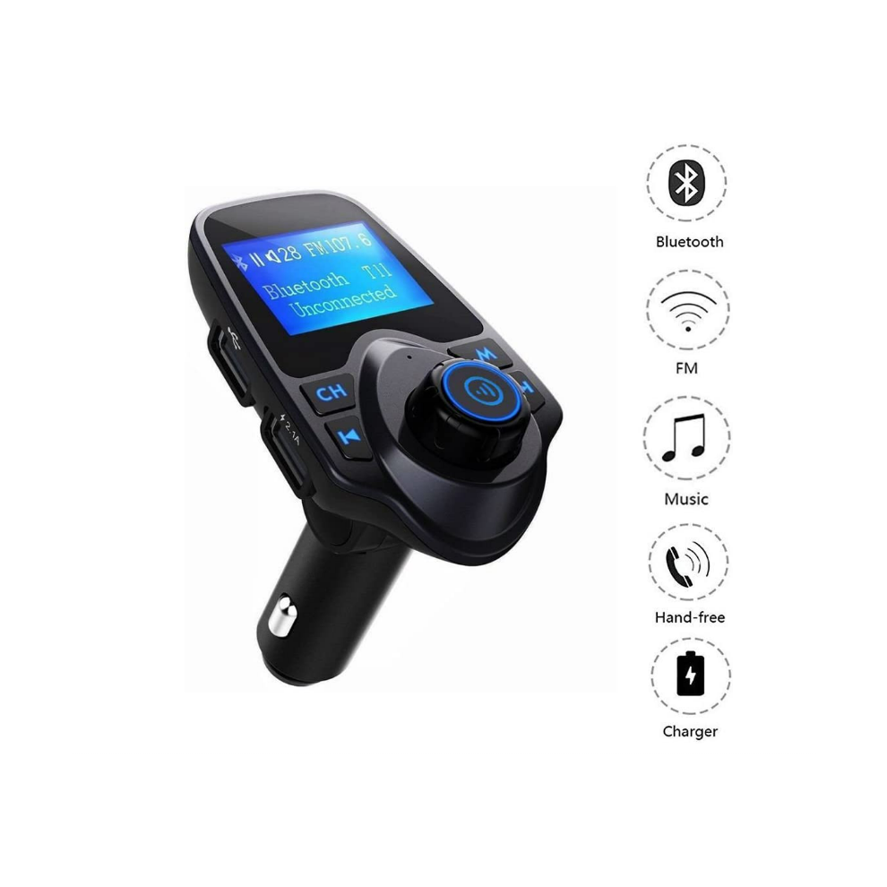 Bluetooth Fm Transmitter, Car Charger, 2 Usb, Hands-Free T11 (Black) Black 9331562949744