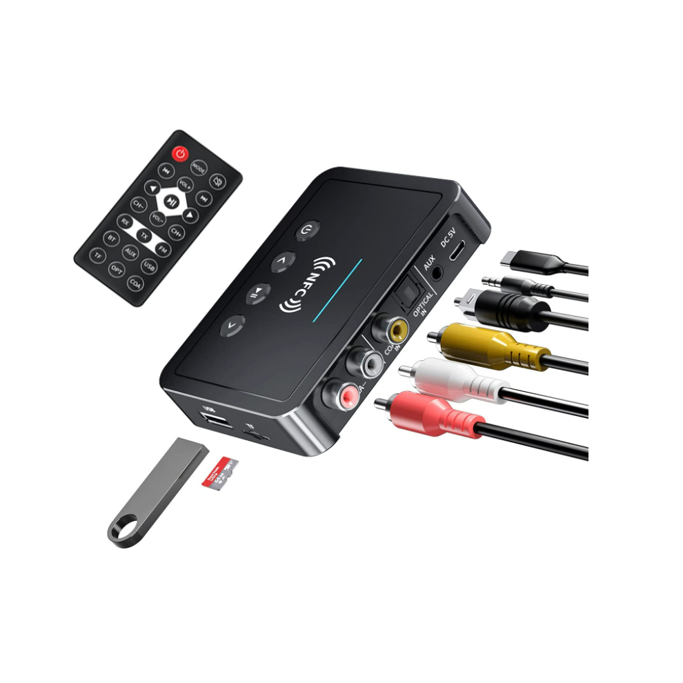 M6 Nfc Bluetooth 5.0 Adapter - 3-In-1 Fm/Aux/Rca Transmitter For Tv/Pc/Speaker (Black) Black 9331562949317
