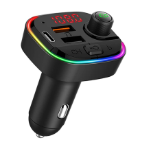 Bluetooth 5.0 FM Transmitter - PD18W/QC3.0 Charger, RGB Lights, Hands-Free, U-Disk (Black)