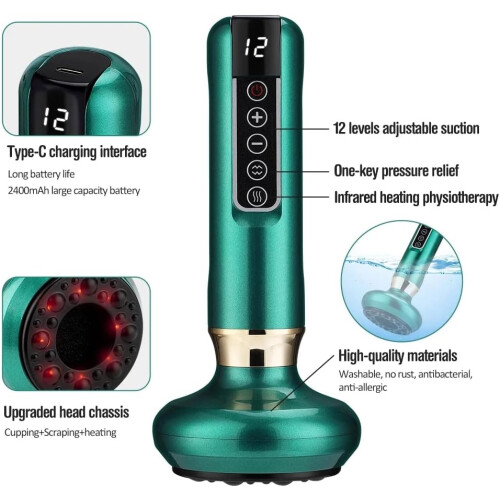 Electric Cupping Device, Vacuum Scraping, Rechargeable, Green 1